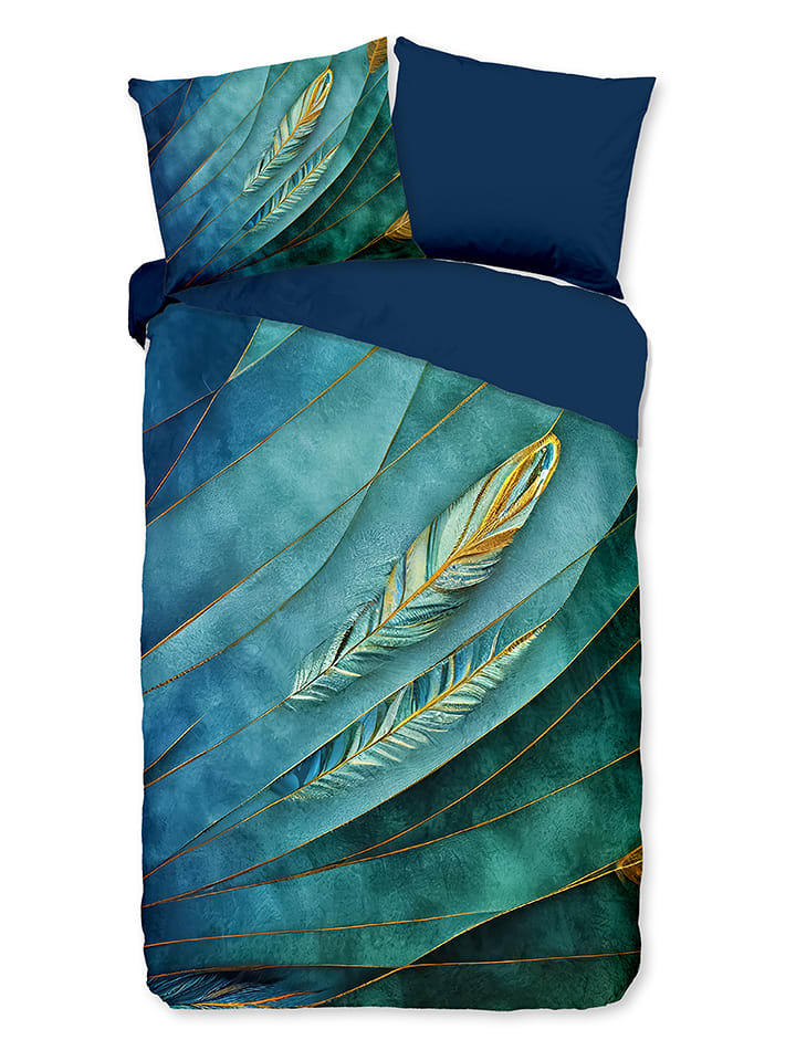 Pure Komplet pościeli "Neva" w kolorze granatowo-miętowym z mikrofibry rozmiar: 140x220 cm