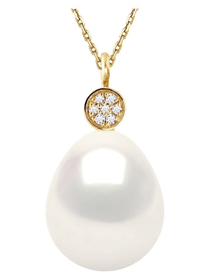 Pearline Złoty naszyjnik z diamentami i perłą - dł. 42 cm rozmiar: onesize