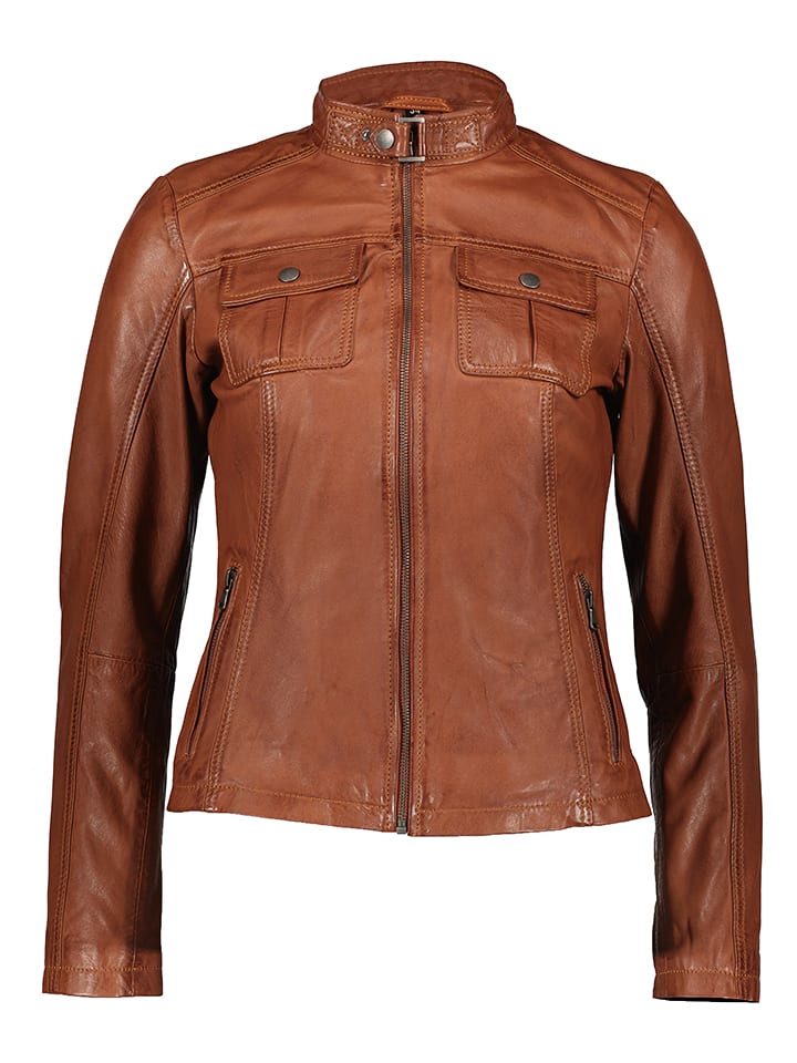 7eleven Skórzana kurtka "Jenna" w kolorze jasnobrązowym rozmiar: 36