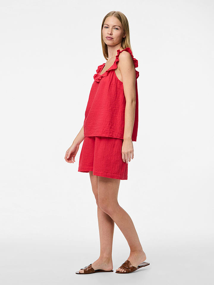 Pieces Szorty "Sastina" w kolorze czerwonym rozmiar: XS