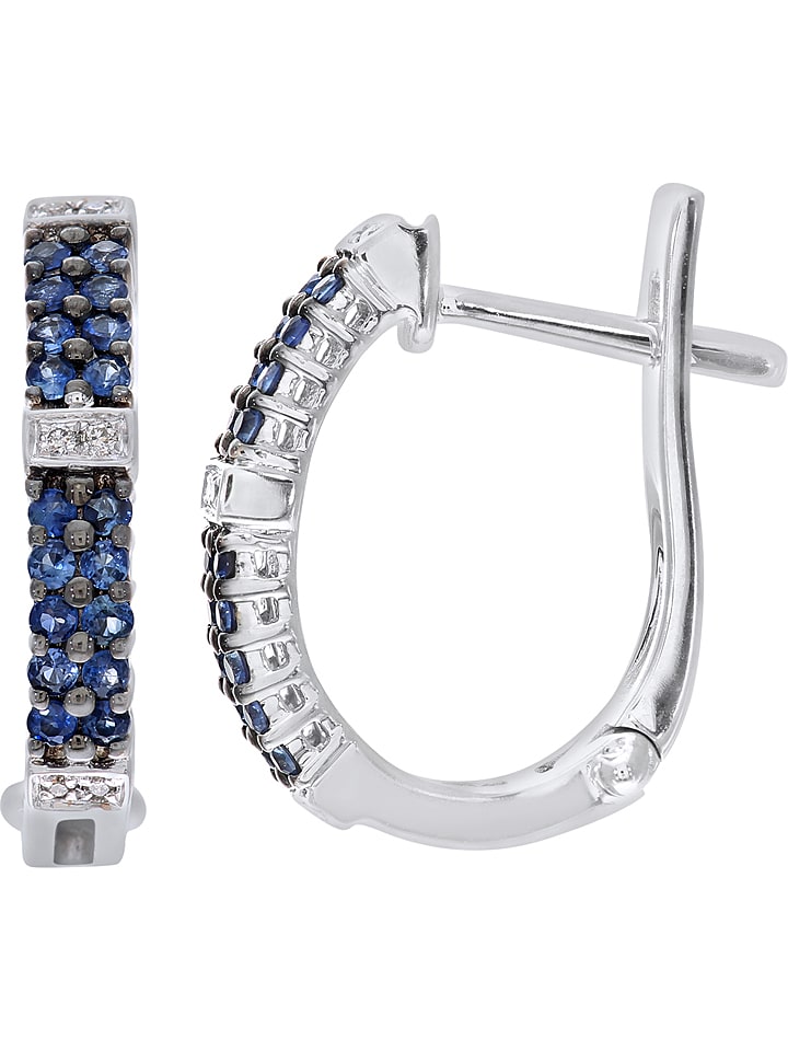 Revoni Złote kolczyki-kreole z diamentami i szafirami rozmiar: onesize