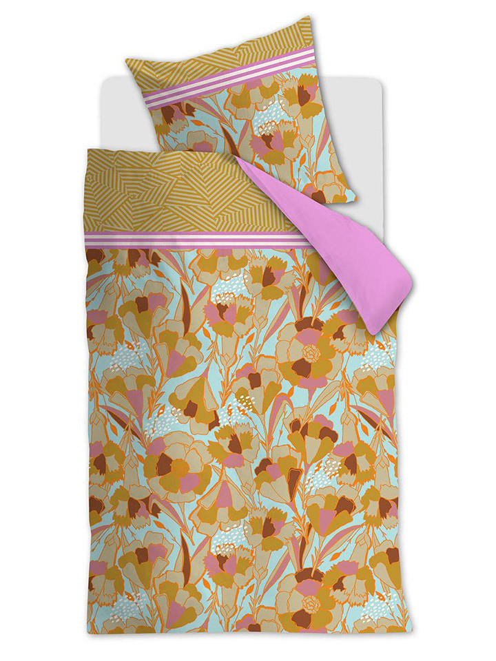 Oilily Kolorowa pościeli satynowej "Carnation Clash" w kolorze żółtym rozmiar: 155x220 cm