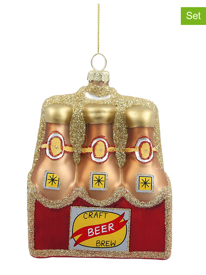 SiL Interiors Zawieszki dekoracyjne (3 szt.) w kolorze złoto-czerwonym - 12 x 8,6 x 6 cm rozmiar: onesize