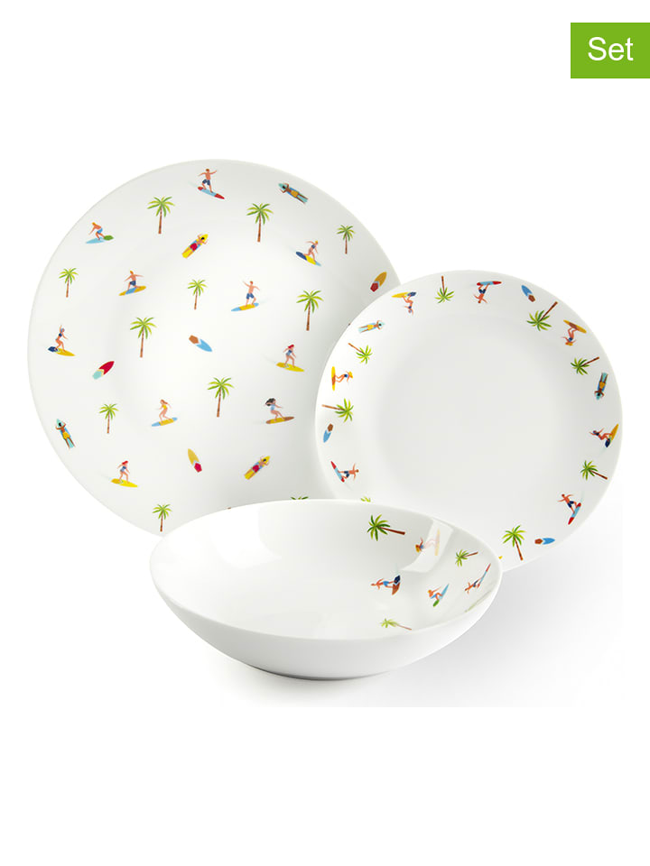Trendy Kitchen by EXCÉLSA 18-częściowy zestaw talerzy "Honululu" w kolorze białym ze wzorem rozmiar: onesize