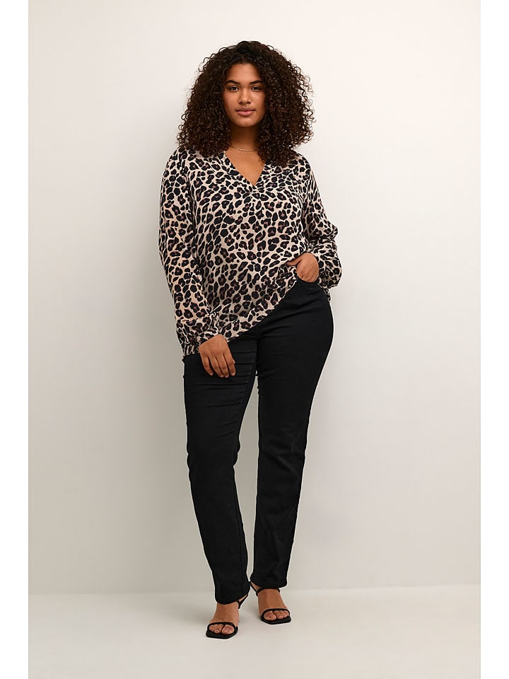 KAFFE curve Bluzka "Mirta Tilly" w kolorze beżowo-czarnym rozmiar: 44