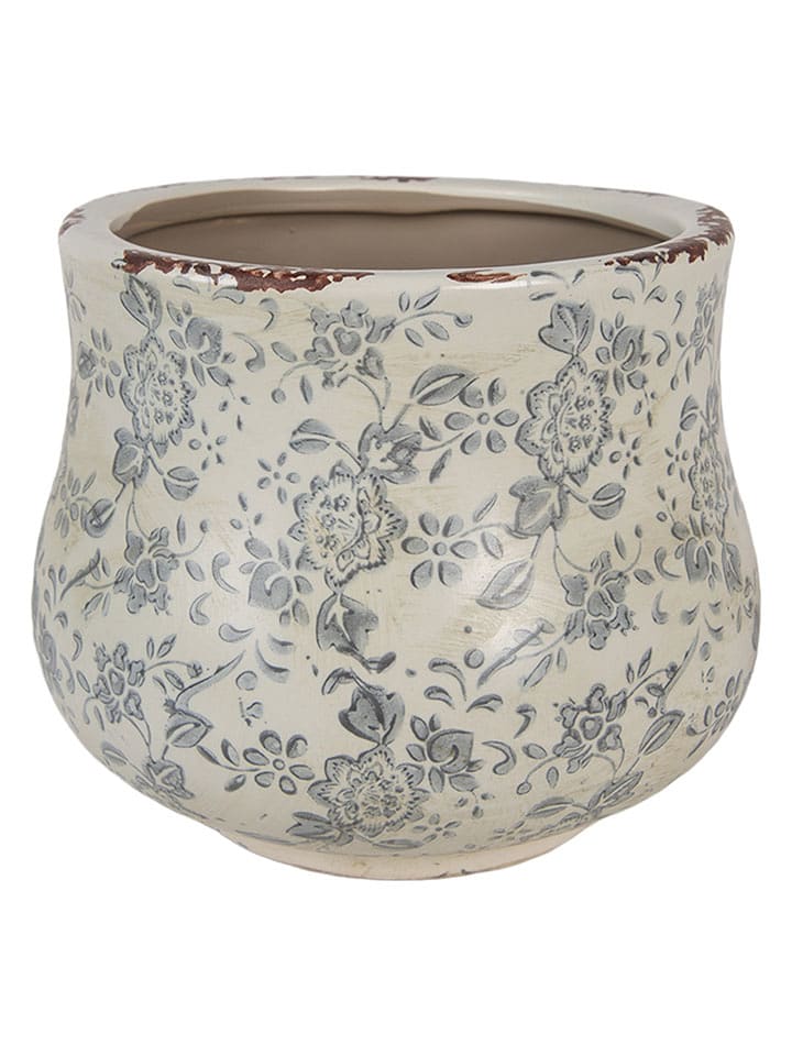 Clayre & Eef Doniczka w kolorze kremowo-zielonym - wys. 15 x Ø 18 cm rozmiar: onesize