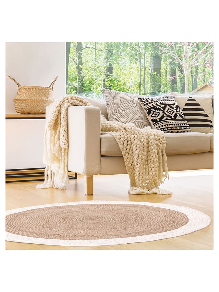 THE HOME DECO FACTORY Dywan w kolorze jasnobrązowym z juty - Ø 120 cm rozmiar: onesize