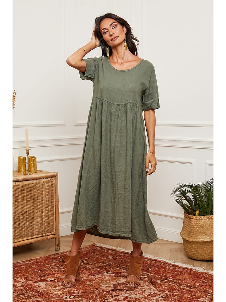 La Compagnie Du Lin Lniana sukienka w kolorze khaki rozmiar: XXL