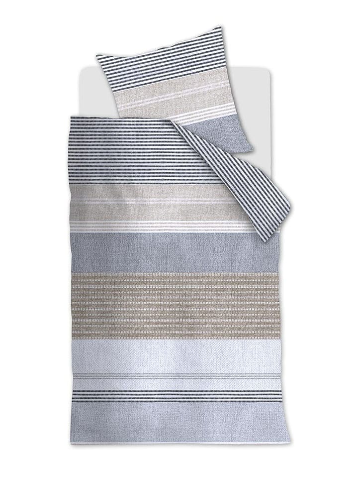 ariadne Komplet pościeli flanelowej "Stitches" w kolorze biało-niebieskim rozmiar: 155x220 cm