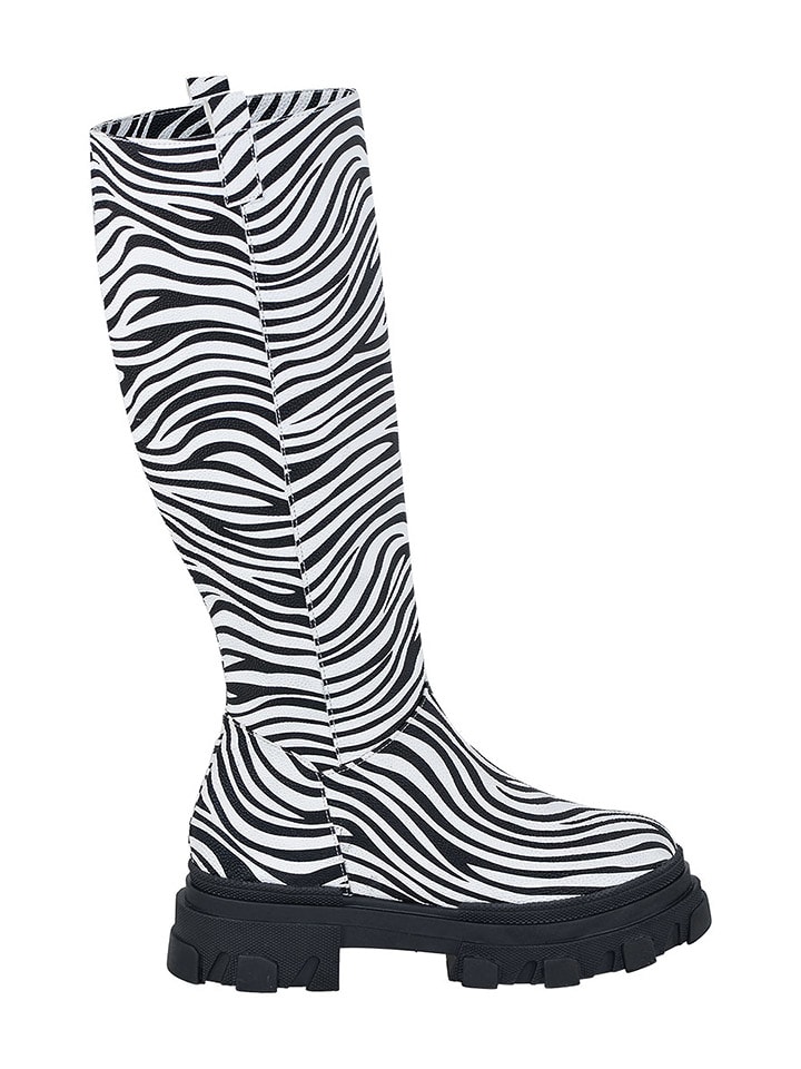 Noosy Skórzane kozaki w kolorze czarno-białym ze wzorem rozmiar: 37