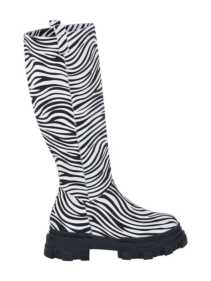 Noosy Skórzane kozaki w kolorze czarno-białym ze wzorem rozmiar: 37