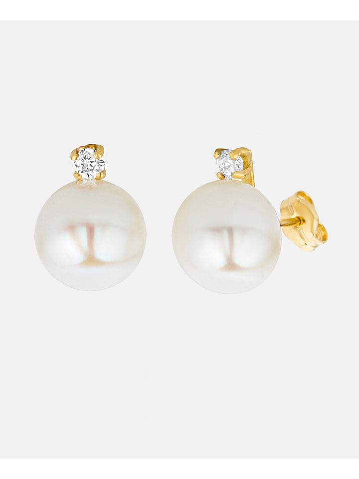 Revoni Złote kolczyki-wkrętki z perłami i cyrkoniami rozmiar: onesize