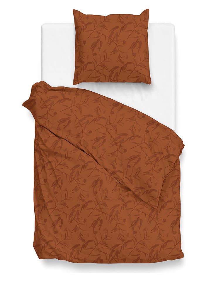 Zo!Home Komplet pościeli satynowej "Fiori" w kolorze jasnobrązowym rozmiar: 155x220 cm