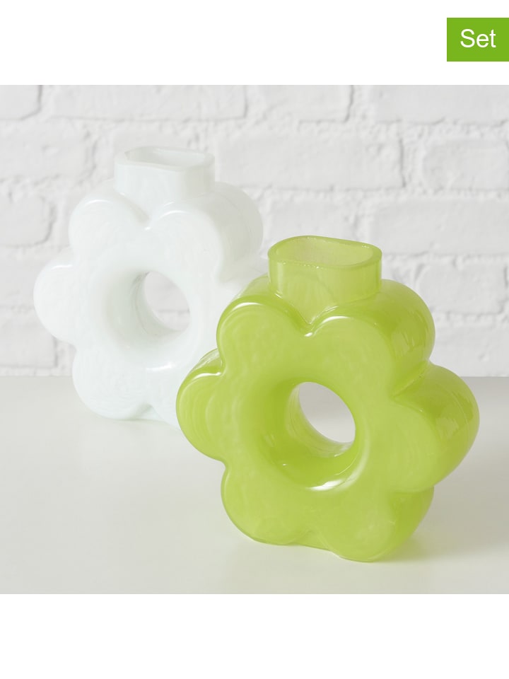 Boltze Wazony (2 szt.) "Loppy" w kolorze biało-zielonym - wys. 16 cm rozmiar: onesize