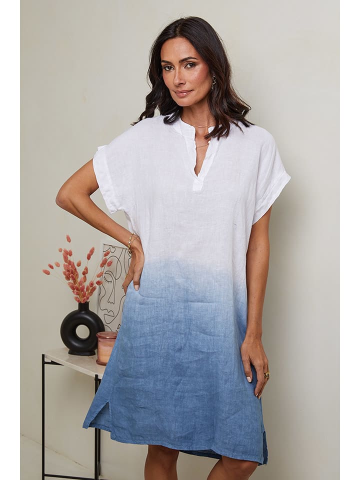 Le Monde du Lin Lniana sukienka w kolorze biało-niebieskim rozmiar: 38/40