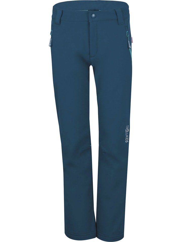 Trollkids Spodnie softshellowe "Fjell" w kolorze granatowym rozmiar: 98