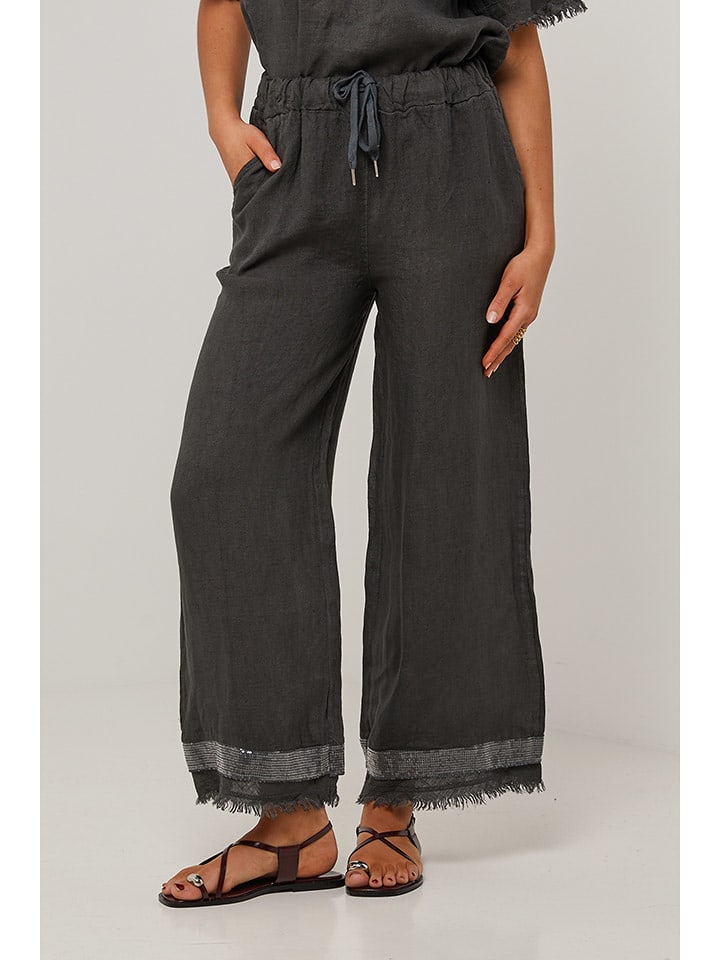 Le Monde du Lin Lniane spodnie w kolorze antracytowym rozmiar: 40/42