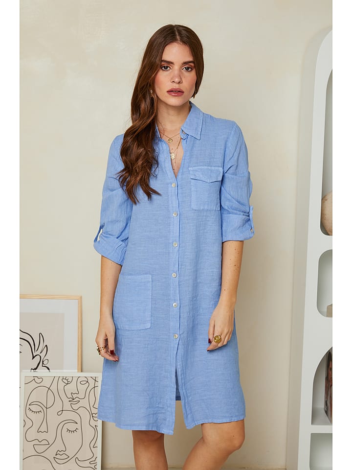 Rodier Lin Lniana sukienka w kolorze błękitnym rozmiar: L/XL