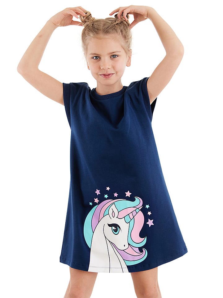 Denokids Sukienka "Colorful Unicorn" w kolorze granatowym rozmiar: 98