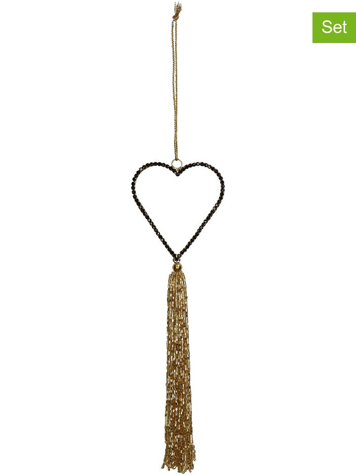 Kersten Zawieszki dekoracyjne (4 szt.) "Heart" w kolorze czarno-złotym - 23 x 8 cm rozmiar: onesize