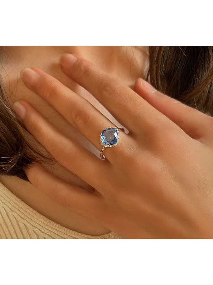 Les Petites Précieuses Srebrny pierścionek z cyrkoniami i topazem rozmiar: 58