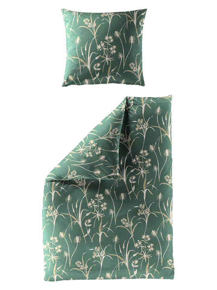 Bierbaum Komplet pościeli satynowej w kolorze beżowo-zielonym rozmiar: 135x200 cm