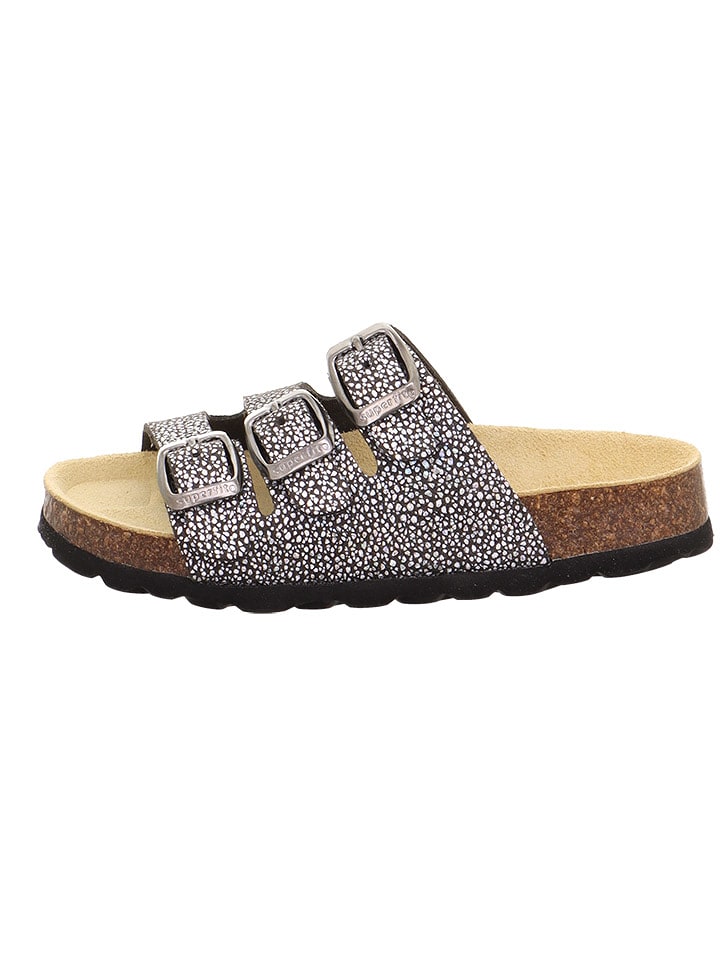 superfit Skórzane klapki w kolorze srebrno-czarnym rozmiar: 30