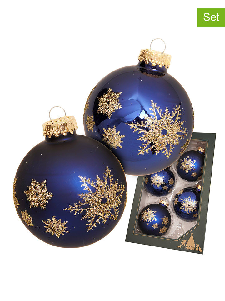 Krebs Glas Lauscha Bombki (4 szt.) w kolorze granatowym - Ø 7 cm rozmiar: onesize