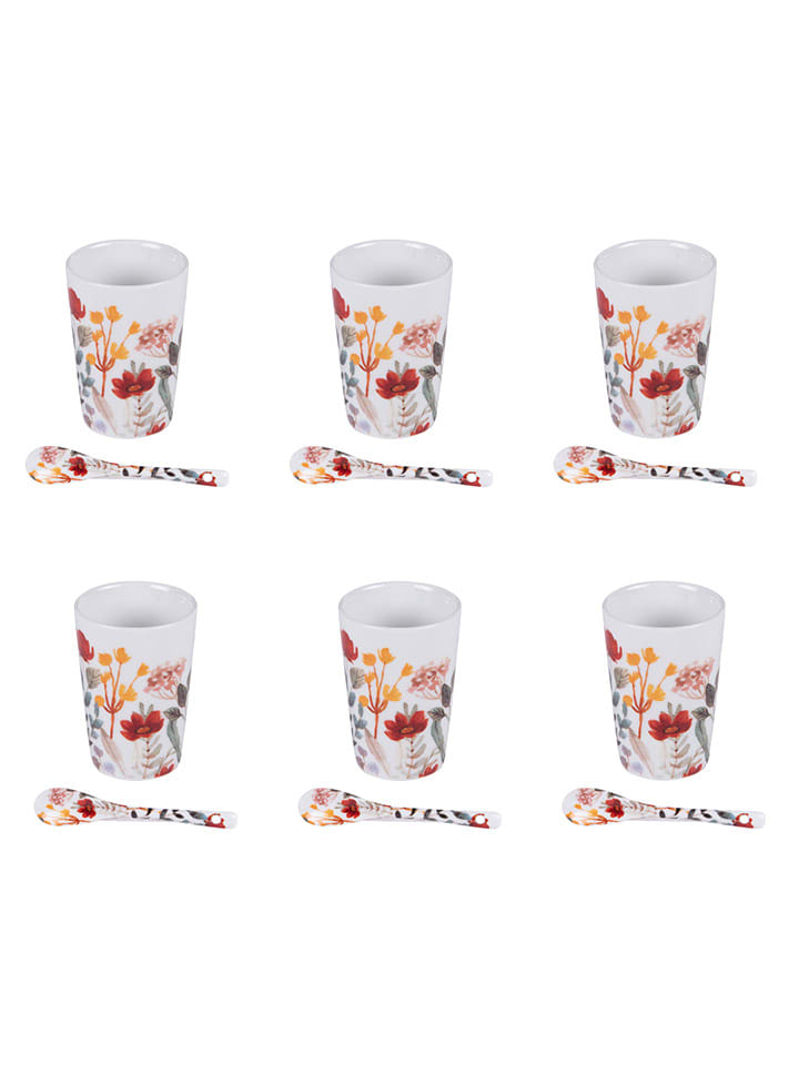 TABLE PASSION 12-częściowy zestaw "Flor" w kolorze białym ze wzorem - wys. 8 x Ø 6 cm rozmiar: onesize