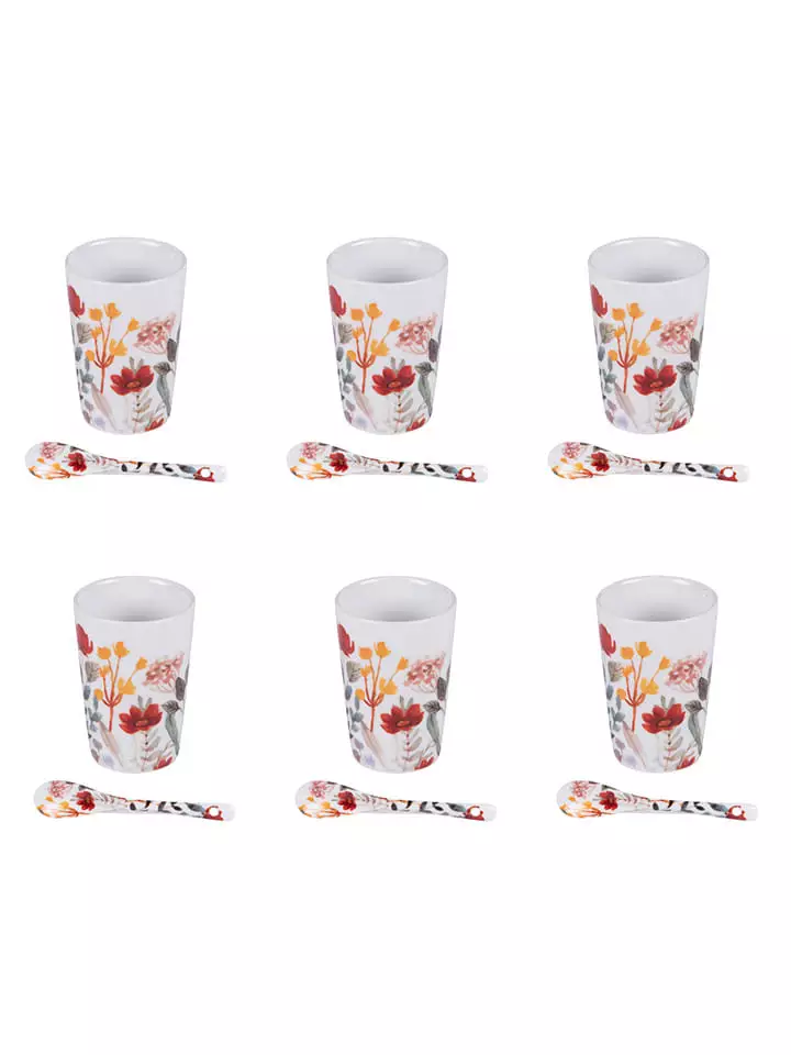 TABLE PASSION 12-częściowy zestaw "Flor" w kolorze białym ze wzorem - wys. 8 x Ø 6 cm rozmiar: onesize