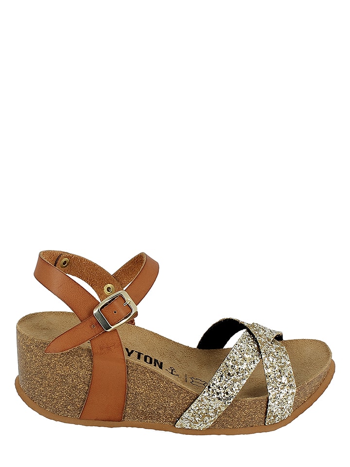 BAYTON Sandały "Rea" w kolorze złoto-karmelowym na koturnie rozmiar: 36