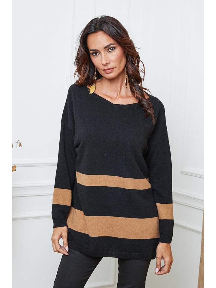 So Cachemire Sweter "Ellev" w kolorze czarno-jasnobrązowym rozmiar: L