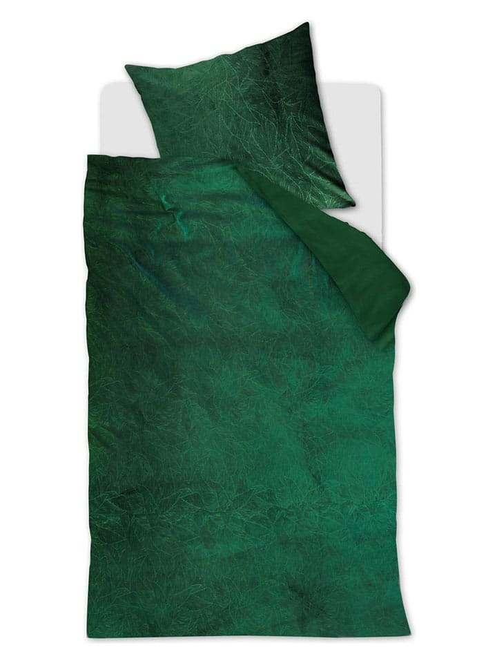 At Home Komplet pościeli aksamitnej "Plants" w kolorze zielonym rozmiar: 155x220 cm