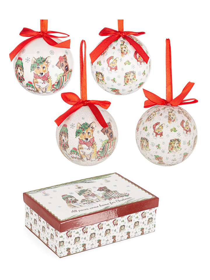 Bizzotto Bombki (6 szt.) "Adam" w kolorze białym ze wzorem - Ø 7,5 cm rozmiar: onesize