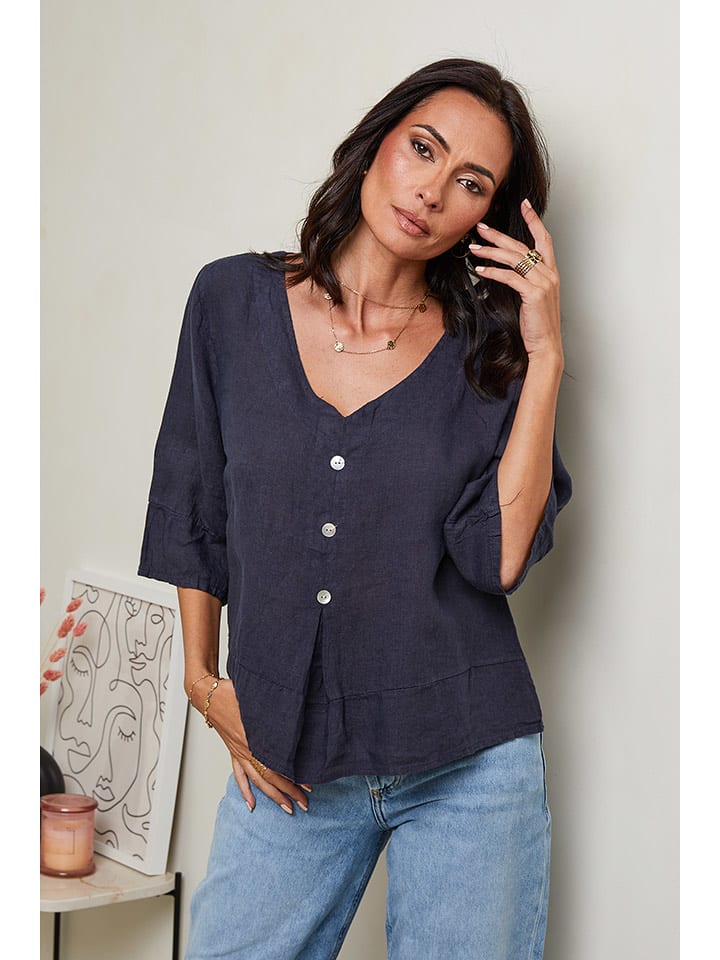 Le Monde du Lin Lniana koszulka w kolorze granatowym rozmiar: 40/42