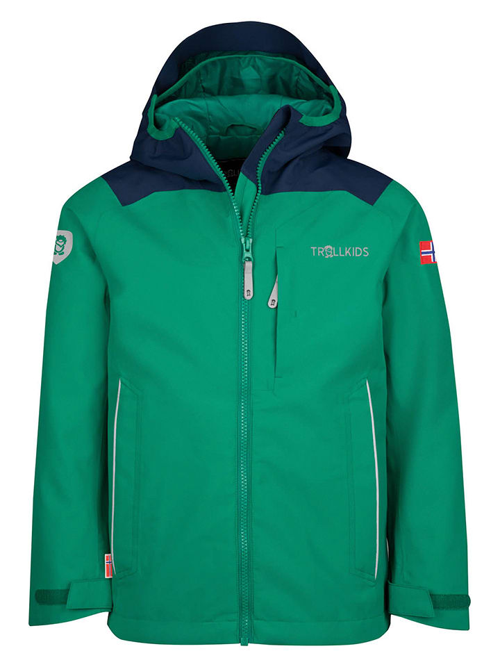 Trollkids Kurtka przeciwdeszczowa "Bergen" w kolorze zielonym rozmiar: 128