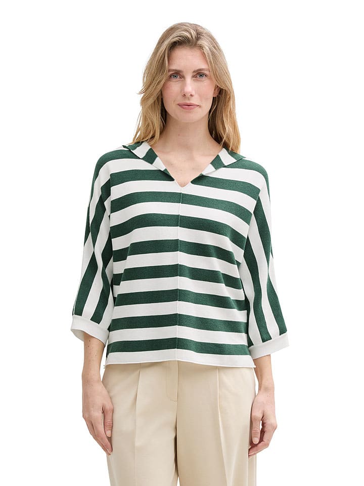 Tom Tailor Bluzka w kolorze ciemnozielono-kremowym rozmiar: XXL