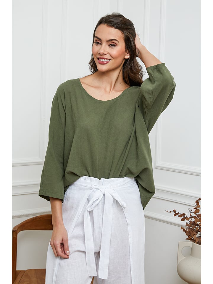 La Compagnie Du Lin Bluzka "Fraiche" w kolorze khaki rozmiar: XL