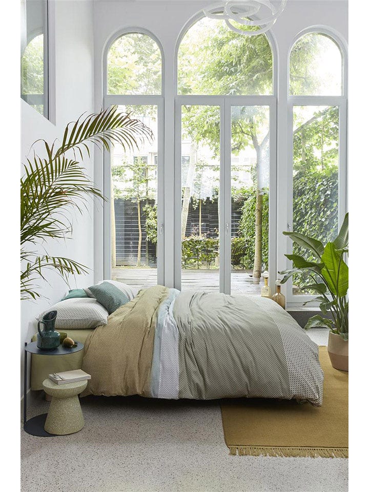 Beddinghouse Komplet pościeli satynowej "Bernou" w kolorze zielono-beżowym rozmiar: 200x200/220 cm