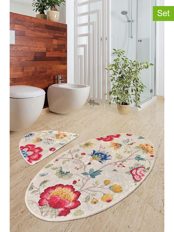 Colourful Cotton Dywaniki łazienkowe (2 szt.) "Arya" w kolorze beżowym ze wzorem rozmiar: onesize