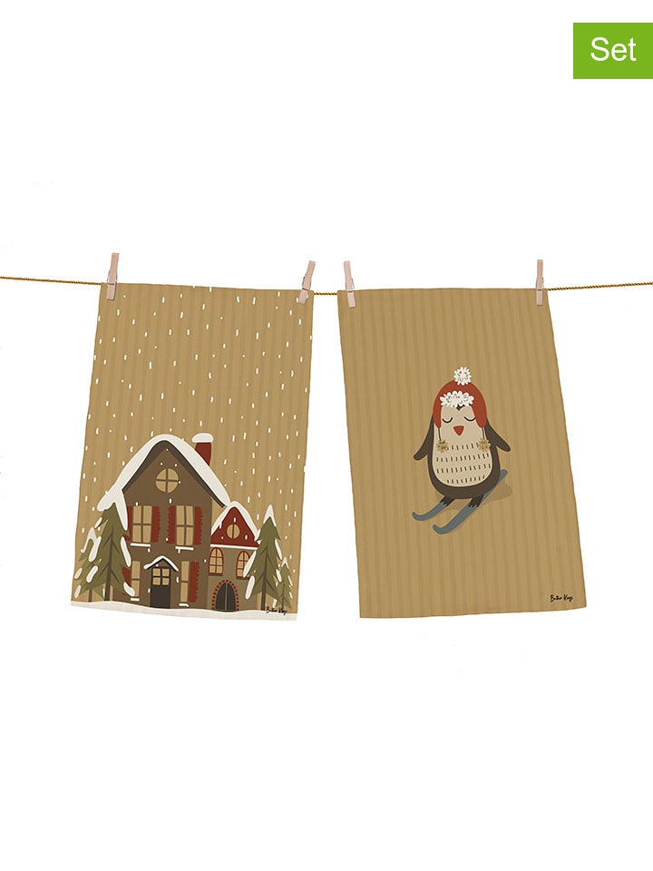 Butter Kings Ściereczki (2 szt.) "Snowing day" w kolorze beżowym do naczyń - 70 x 50 cm rozmiar: onesize