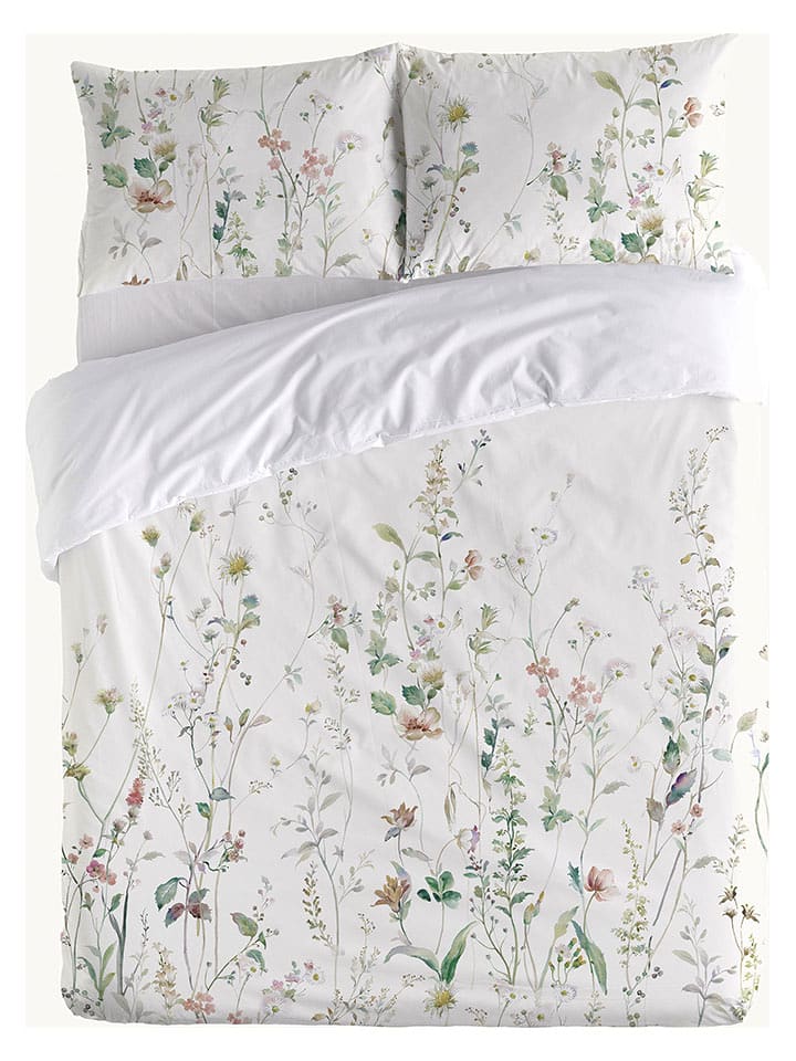 ethere Perkalowa poszwa "Amaya" w kolorze kremowo-zielonym na kołdrę rozmiar: 140x200 cm