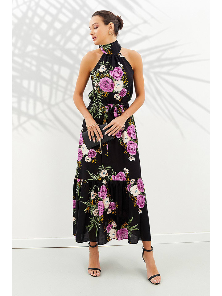 Milan Kiss Sukienka w kolorze czarno-fioletowo-kremowym rozmiar: L