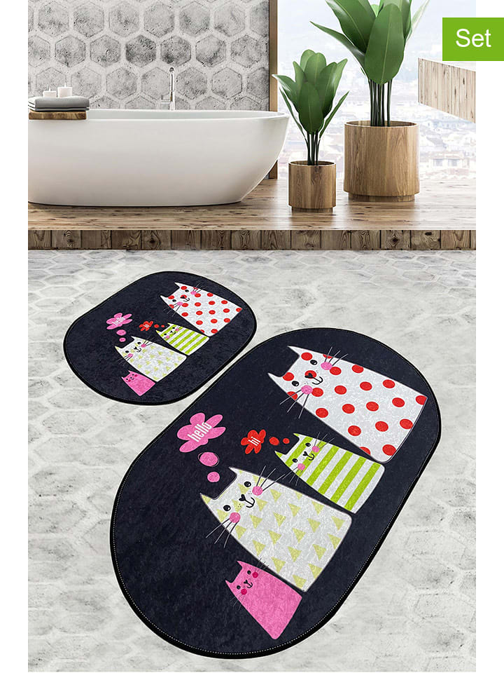 Colourful Cotton Dywaniki łazienkowe (2 szt.) w kolorze czarnym ze wzorem rozmiar: onesize
