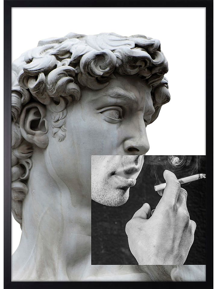 Ars Longa Druk artystyczny "Statue of David with Cigarette" w ramce - 70 x 50 cm rozmiar: onesize
