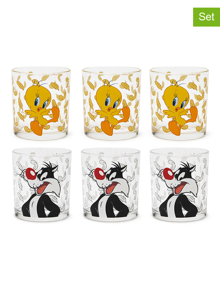Trendy Kitchen by EXCÉLSA Szklanki (6 szt.) "Looney Tunes" w kolorze żółto-czarnym - 250 ml rozmiar: onesize