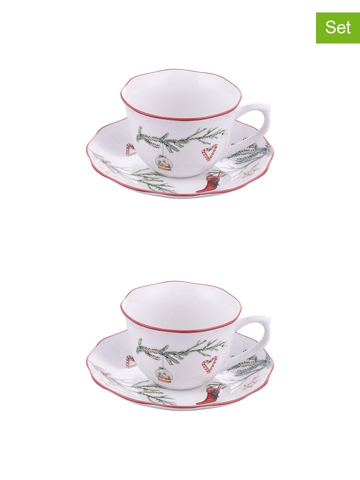 Villa d´Este Filiżanki jumbo (2 szt.) "Rametto" w kolorze biało-zielono-czerwonym - 380 ml rozmiar: onesize