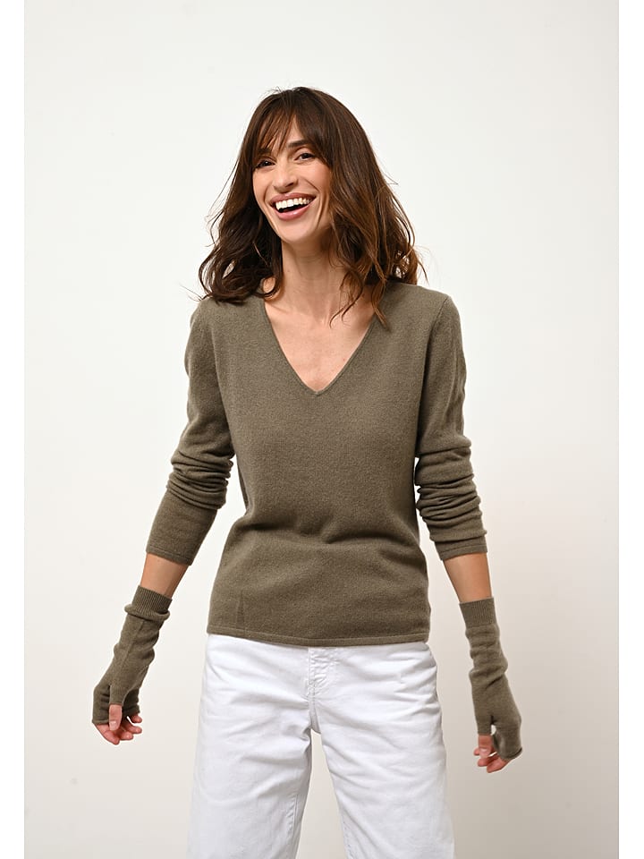 Just Cashmere Kaszmirowy sweter "Joan" w kolorze khaki rozmiar: S