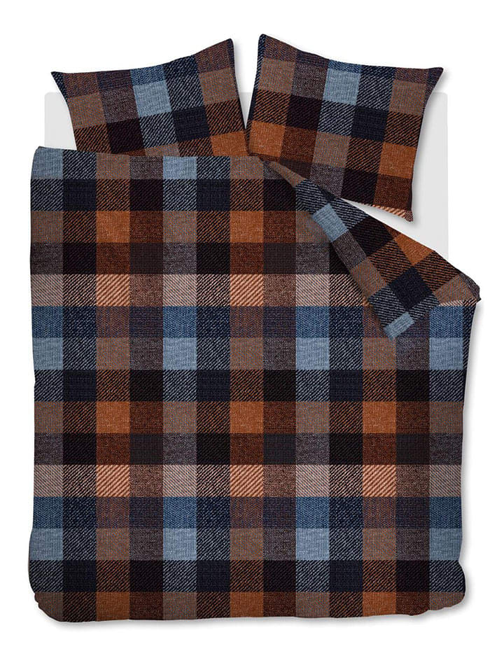 Beddinghouse Komplet pościeli flanelowej "Beckett" w kolorze brązowo-niebieskim rozmiar: 155x220 cm