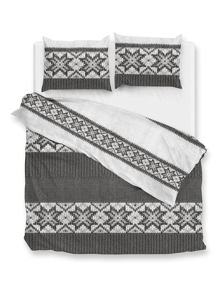 Zo!Home Komplet pościeli flanelowej "Anika" w kolorze biało-szarym rozmiar: 140x220 cm